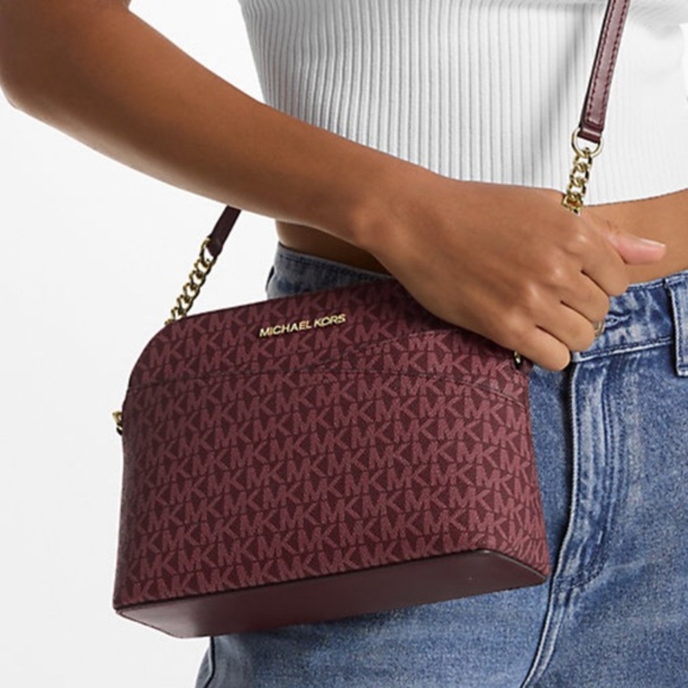 MICHAEL KORS Jet Set Travel Med Signatr Logo Dome Crossbody XCROSS XBODY OXBLOOD